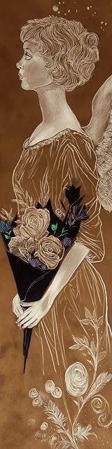 Free angel bookmark featuring a bronze-colored angel